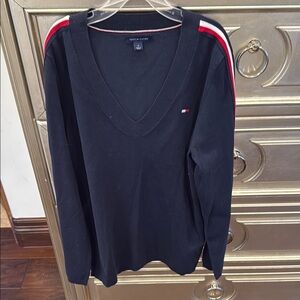 Tommy Hilfiger Black Sweater with Red and White Stripes